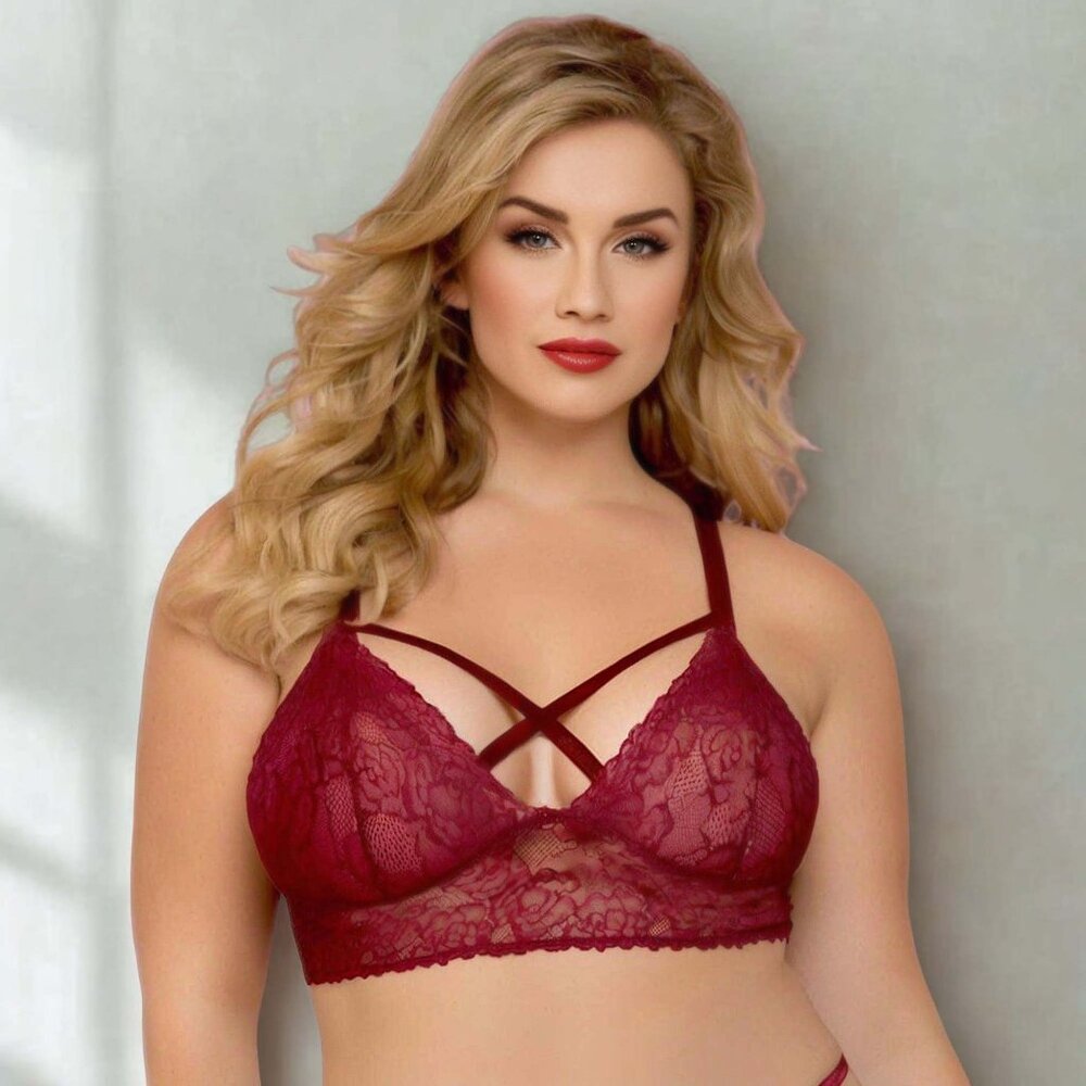 Lace Bra Womens Plus Size 3x4x Wine Red Lattice Detail Bralette Top